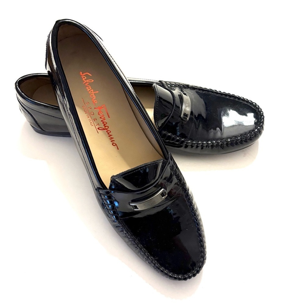 FERRAGAMO Patent Leather Loafers, black